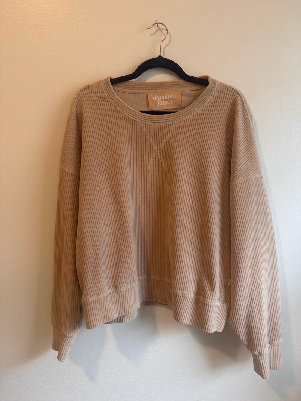 Araminta James Women's Ribbed Crewneck Sweater in Beige